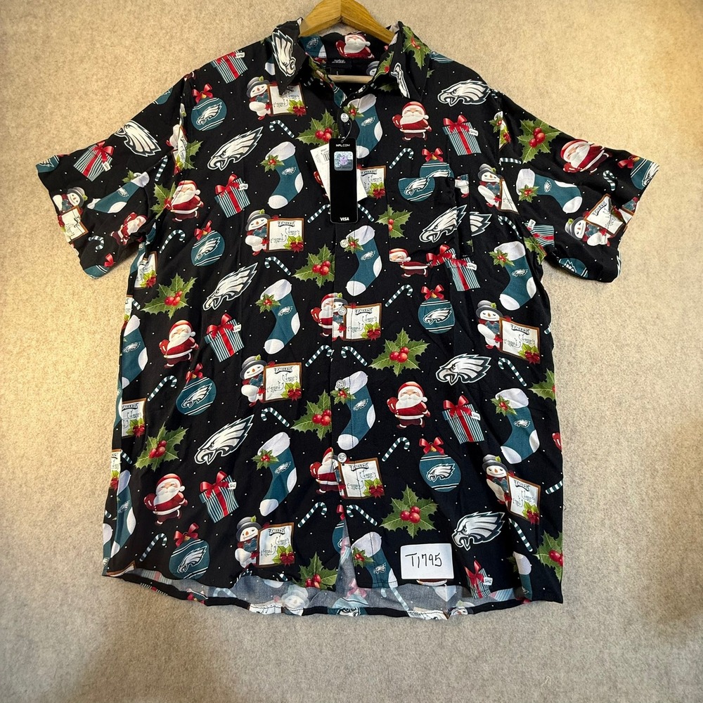 NFL Philadelphia‎ Eagles Mens Large Christmas Holiday Button Down Shirt New NWT